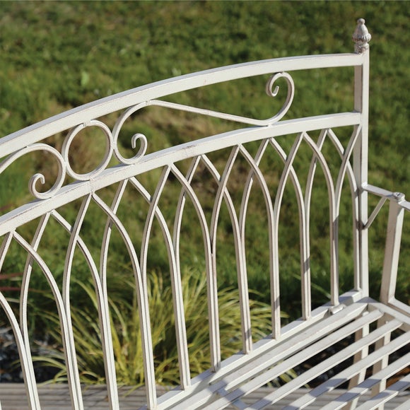 Wrought Iron 2 Seater White Bench
