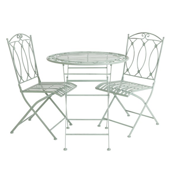 Charles Bentley Foldable Wrought Iron Sage Green Bistro Set