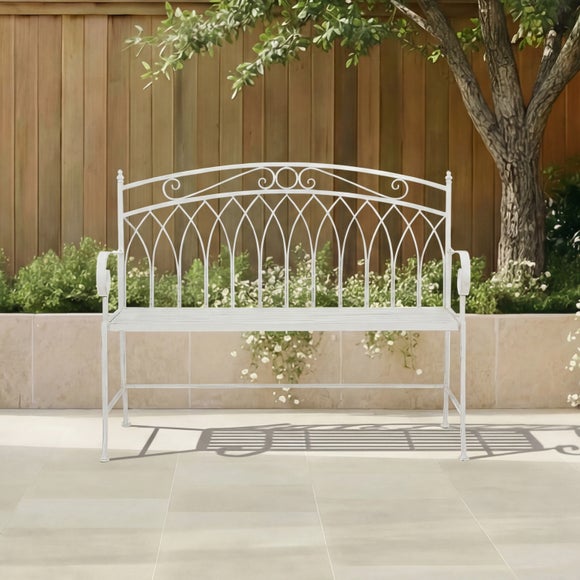 Wrought Iron 2 Seater White Bench