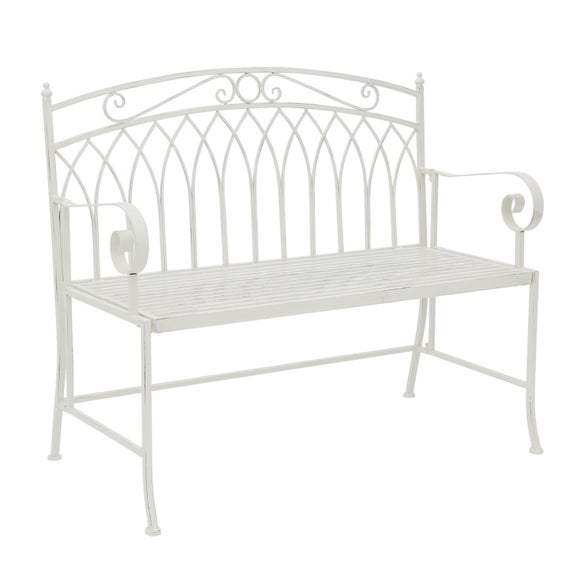Wrought Iron 2 Seater White Bench