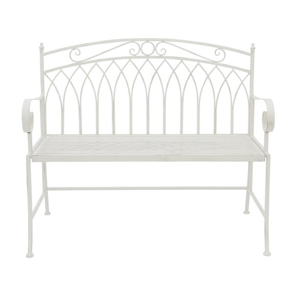 Wrought Iron 2 Seater White Bench