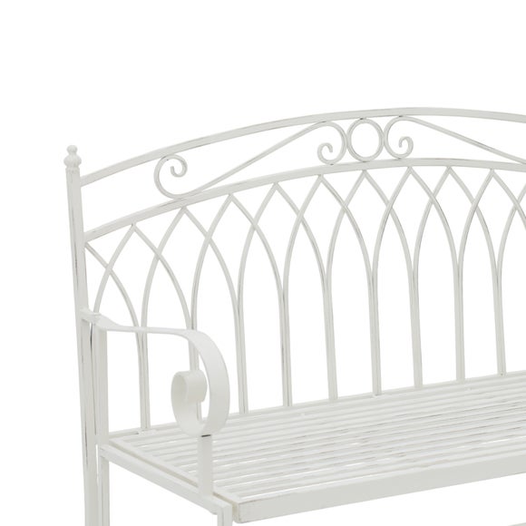 Wrought Iron 2 Seater White Bench