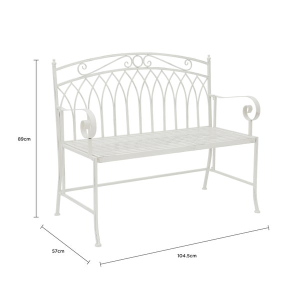 Wrought Iron 2 Seater White Bench