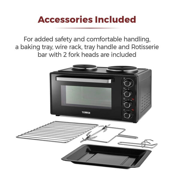 Tower 42L Black Mini Oven with Hot Plates