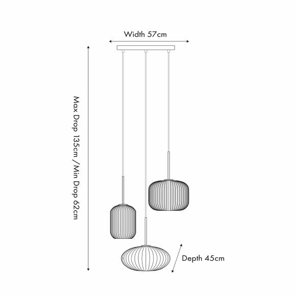 Alexa Ribbed Glass 3 Light Cluster Ceiling Light