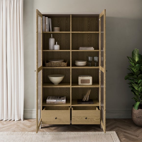 Olney Glazed Display Cabinet, Stone & Oak Effect