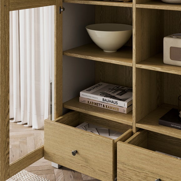 Olney Glazed Display Cabinet, Stone & Oak Effect