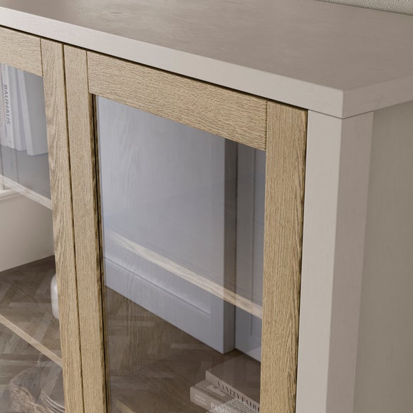 Olney Glazed Display Cabinet, Stone & Oak Effect
