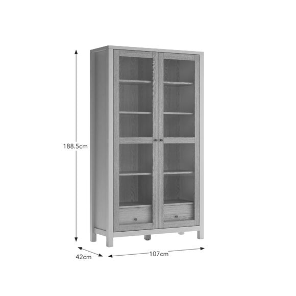 Olney Glazed Display Cabinet, Stone & Oak Effect