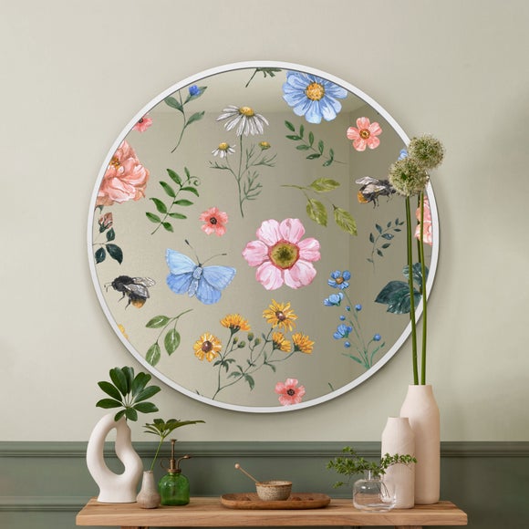 Typis Round Colourful Floral Wall Mirror
