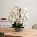 Artificial Orchid in Blue and White Plant Pot